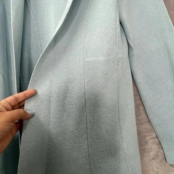 EILEEN FISHER Sz M Open Sweater Cardigan Jacket Capri Blue Silk Organic Cotton - Picture 9 of 16